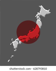 Japan map vector with the japanese flag