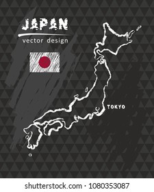 Japan map, vector pen drawing on black background