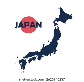 Japan map vector silhouette isolated on white. Japan Blank Map, Japan Map Outline Vector Image. Land of the Rising Sun.