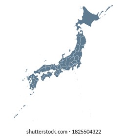 Japan Map - Vector Solid Contour and State Regions