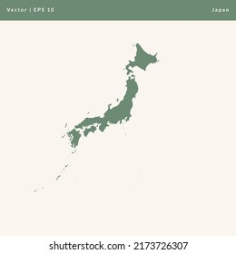 Japan Map Vector Style Greyish Green, Flat Maps Vector Illustration - EPS10
