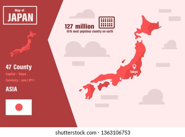 Japan map vector.Number of population and world geography