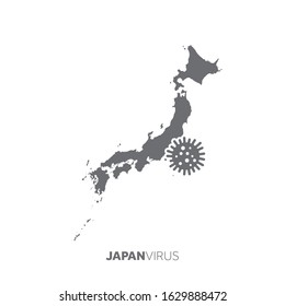 Japan map with a virus microbe. Illness and disease outbreak
