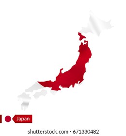 Japan map with waving flag of country. Vector illustration.