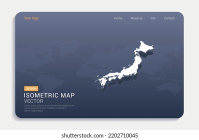 Japan map white on blue background with isometric vector.