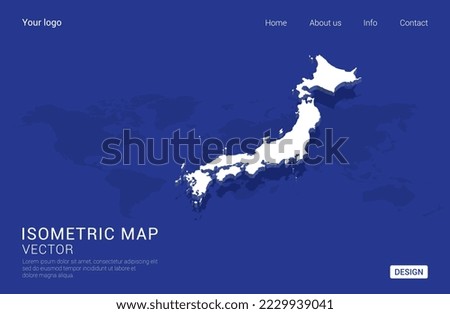 Japan map white on dark blue background 3d isometric vector illustration.