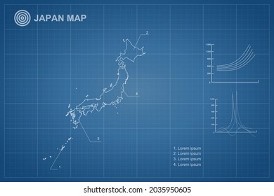 Japanische Karte - Weltkarte, internationale Vektorvorlage mit Umriss-Stil und weißer Farbe einzeln auf blauem Hintergrund - Vektorgrafik eps10
