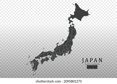Japan Map - World Map International vector template with High detailed including black and grey outline color isolated on transparent background - Vector illustration eps 10