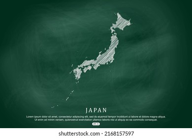 Mapa de Japón - Mapa Mundial Plantilla vectorial internacional con esbozo blanco de dibujo gráfico y estilo de escuela antiguo aislado en el fondo del tablero verde - Ilustración vectorial 10