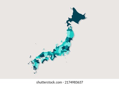 Mapa de Japón - Mapa mundial Modelo vectorial internacional con Alto detalle incluyendo color de contorno azul y verde aislado en fondo blanco - Ilustración vectorial eps 10