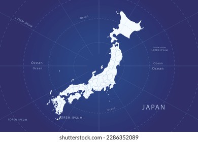 Japan Map - World Map International vector template with High detailed and white color including circle line on blue background for design, infographic, website - Vector illustration eps 10