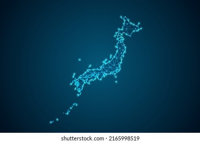 Japan Map - World Map mash line and point scales on blue technology background. Wire Frame 3D mesh polygonal network line, design sphere, dot and structure -  Vector illustration eps 10