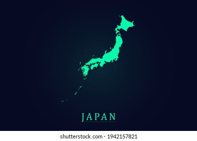 Mapa de Japón - Plantilla de vector de mapa mundial con gradiente de color verde aislado en fondo oscuro - Ilustración vectorial eps 10