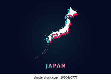 Japan Map - World map vector template with Unique Design Abstract Digital Glitch and 3d  including blue, red and white color isolated on dark background - Vector illustration eps 10