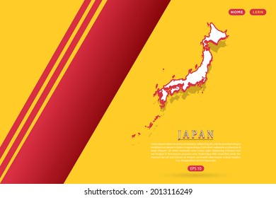 Japan Map - World map vector template with isometric style including shadow, white and red color on yellow background for website, infographic, banner - Vector illustration eps 10