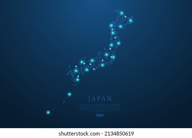 Japan Map - World map vector template with Abstract futuristic circuit board Illustration or High-tech technology mash line and point scales on dark background - Vector illustration ep 10