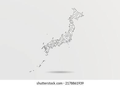 Japan Map - World map vector template with Abstract futuristic circuit board Illustration or High-tech technology mash line and point scales on white background - Vector illustration ep 10