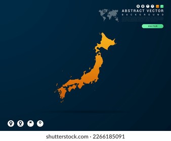 Mapa japonés de gradiente amarillo y naranja sobre vector de fondo oscuro.