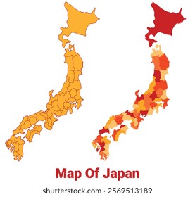 Japan Map Yellow regions orange political map vector