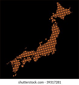 Japan map with Yen symbols on black illustration