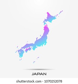 Japan map,border with pink and turquoise gradient. Vector illustration
