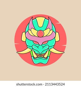 Japan mask, oni mask, devil Japan mask tattoo vector illustration