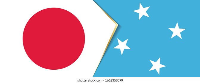 Japan and Micronesia flags, two vector flags symbol of relationship or confrontation.