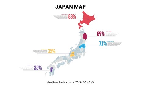Japan Modern Map Percentage Infographic Template, Detailed infographic map of Japan