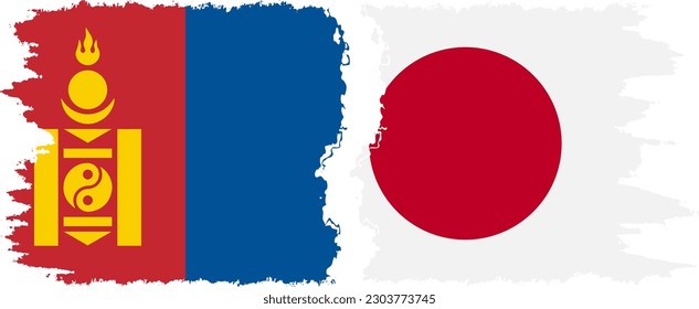 Japan and Mongolia grunge flags connection, vector