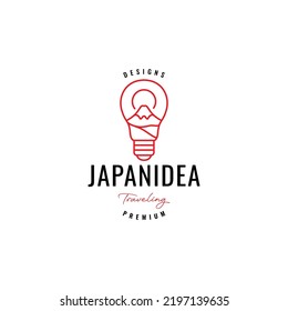 japan mountain with bulb light logo design