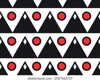 Japan. Mountain,  red rising sun. Traveling, tourism, world, country, hiking. Vector illustration. Seamless vector pattern for design and decoration. 