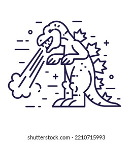 Japan Mythological Monster Icon. Angry Dinosaur Reptile Logo In Line Art Style.