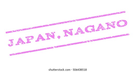 Japan Nagano watermark stamp. Text caption between parallel lines with grunge design style. Rubber seal stamp with unclean texture. Vector violet color ink imprint on a white background.