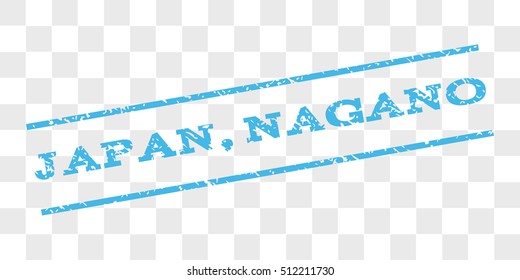 Japan, Nagano watermark stamp. Text tag between parallel lines with grunge design style. Rubber seal stamp with dirty texture. Vector light blue color ink imprint on a chess transparent background.