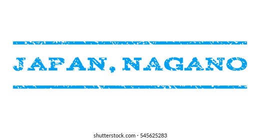 Japan, Nagano watermark stamp. Text tag between horizontal parallel lines with grunge design style. Rubber seal stamp with scratched texture. Vector blue color ink imprint on a white background.