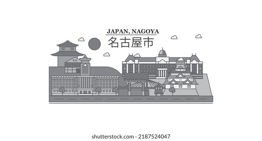 Japan, Nagoya city skyline isolated vector illustration, icons
