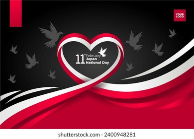 japan national day 11th february with love shape flag background.