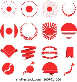 Japan national flag. Logo elements, decor signs. Japanese style for banner, background. Vector sun on isolated background.