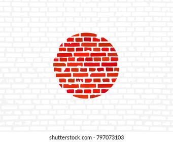 Japan national flag on brick wall texture background. Vector grunge illustration.