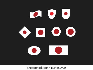 Japan national flag set country emblem state symbol
