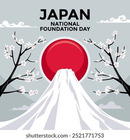 Japan National Foundation Day Illustration with Sunrise and Mount Fuji background