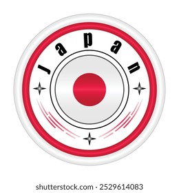 Japan National Pride Badge Vector Art. Circular Emblem with Japan Flag Colors White  and Red. Symbolizing Japanese National Identity. Editable Vector EPS Available