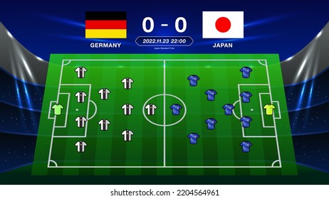 Japan national soccer team and Germany national team formation forecast background vector image illustration material
