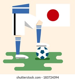 Japan, national soccer uniform and flag, flat design