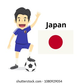 Japan national team cartoon,football World,country flags. 2018 soccer world,isolated on white background. illustration vector