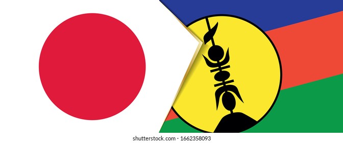Japan and New Caledonia flags, two vector flags symbol of relationship or confrontation.