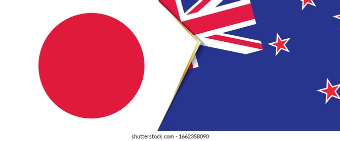 Japan and New Zealand flags, two vector flags symbol of relationship or confrontation.