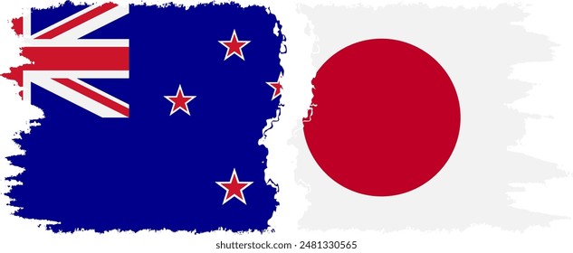 Japan and New Zealand grunge flags connection, vector