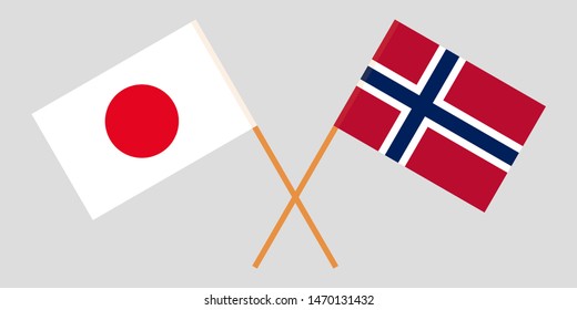 Japan and Norway. Crossed Japanese and Norwegian flags