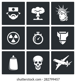 Japan and nuclear weapons icons. Vector Illustration.